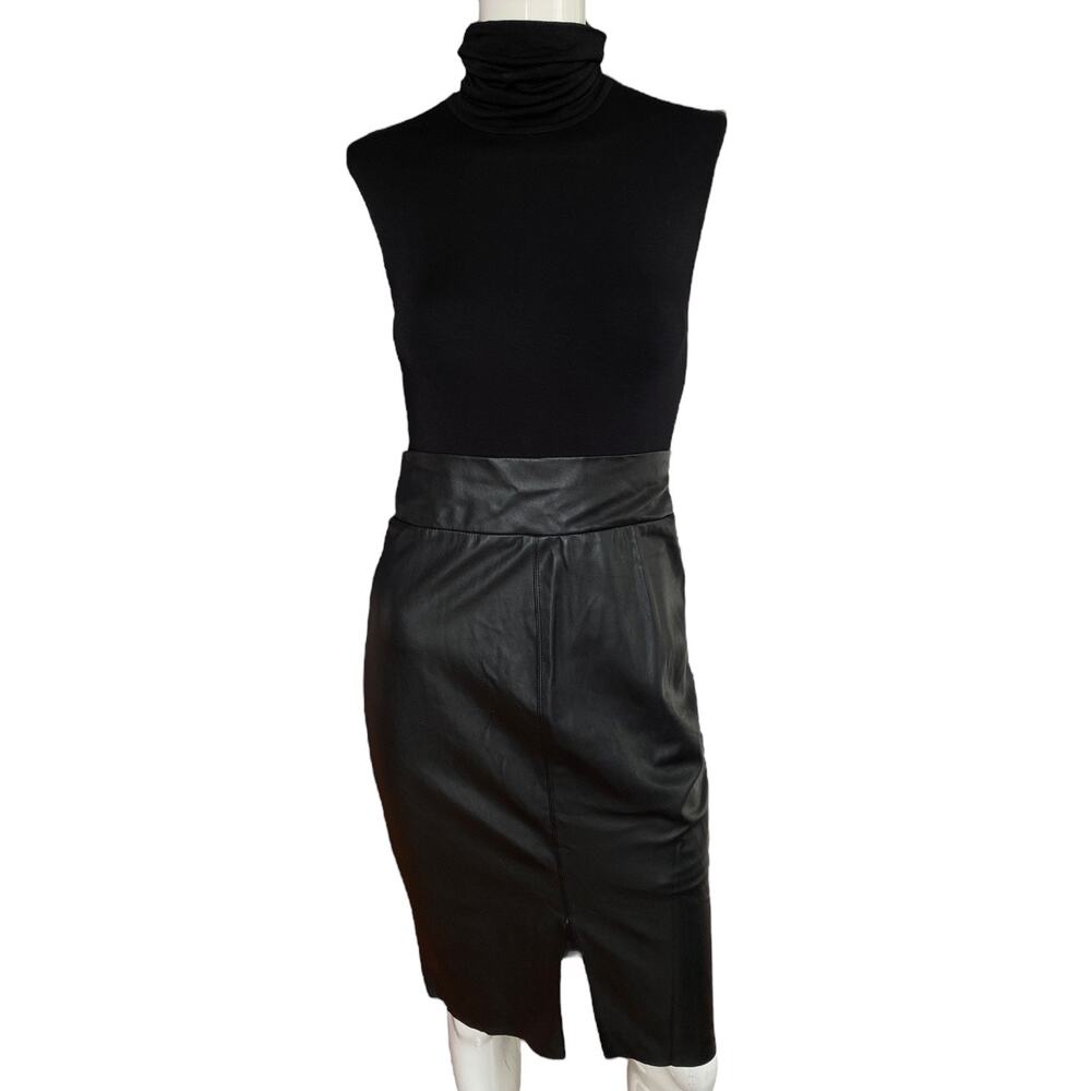Bailey 44 Mock Neck Dress with Faux Leather Skirt Small